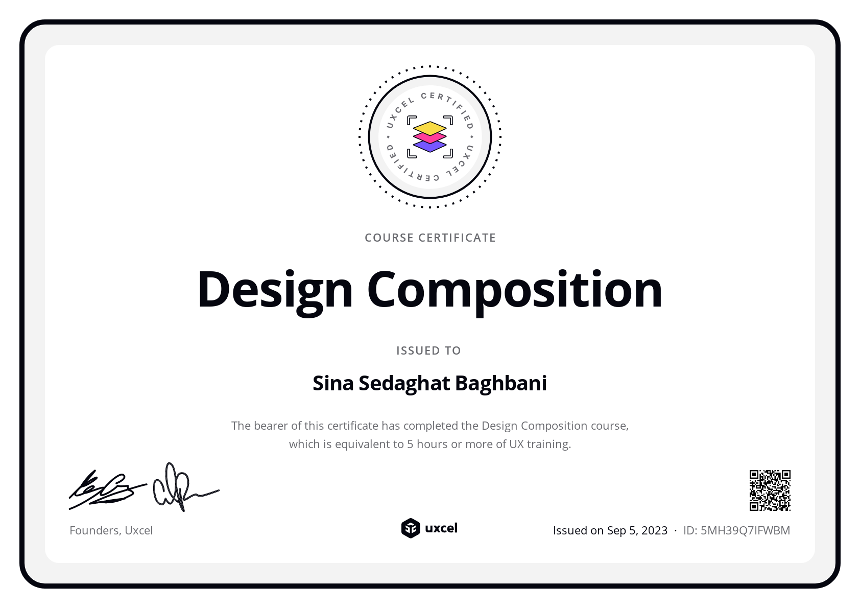 Sina Sedaghat Baghbani's certificate